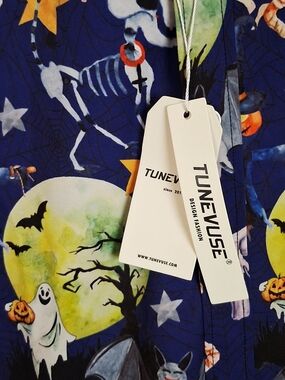 Trendy boutique Men's Halloween Shirt - Navy Blue with Yellow & White Accents
